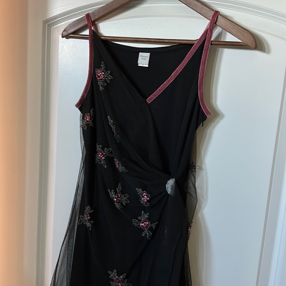 Beautiful asymmetrical silk top with floral sequins